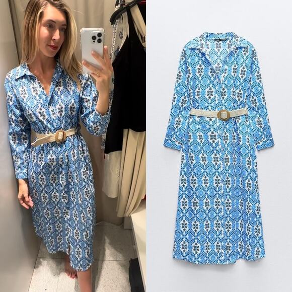 ZARA BELTED PRINTED DRESS - Picture 1 of 11
